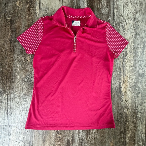 2 for $15 sale: IZOD red polo golf shirt with striped sleeves and collar - S - Picture 1 of 3